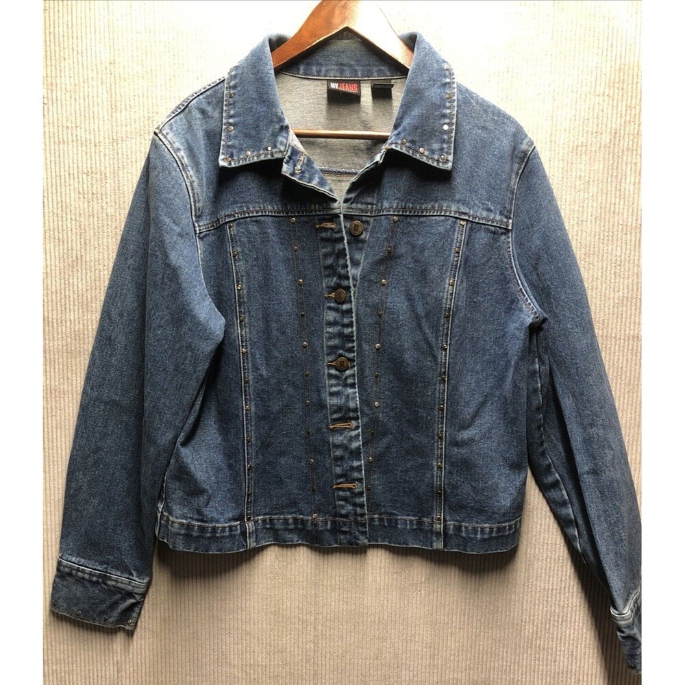 NY Jeans Studded Denim Jacket Womens XL Motorcycle Biker Grunge Rockstar